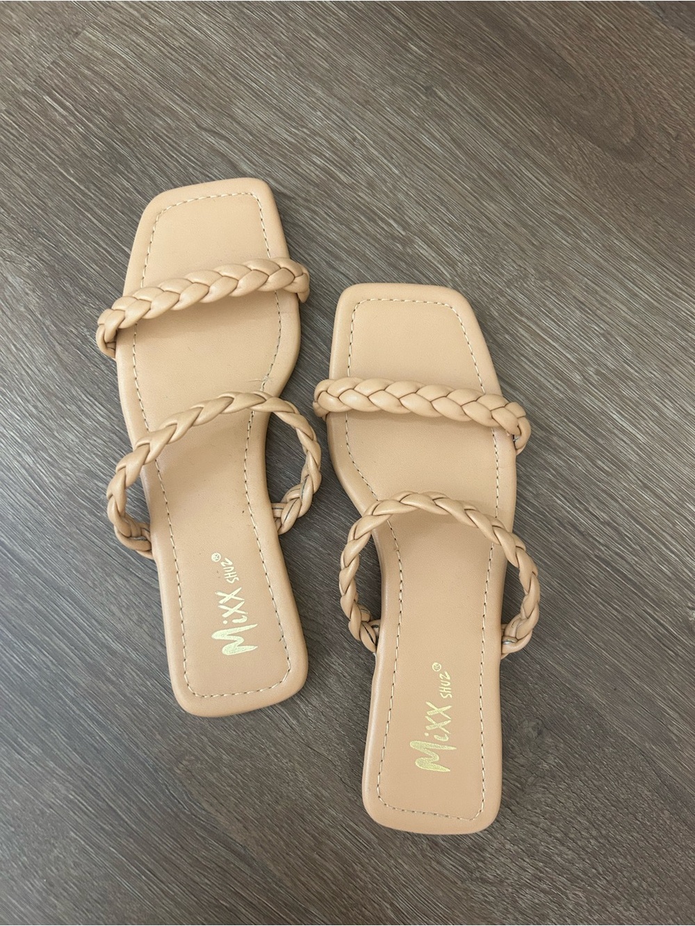 Mixx Shuz Beige Braided Strap Square Toe Sandals